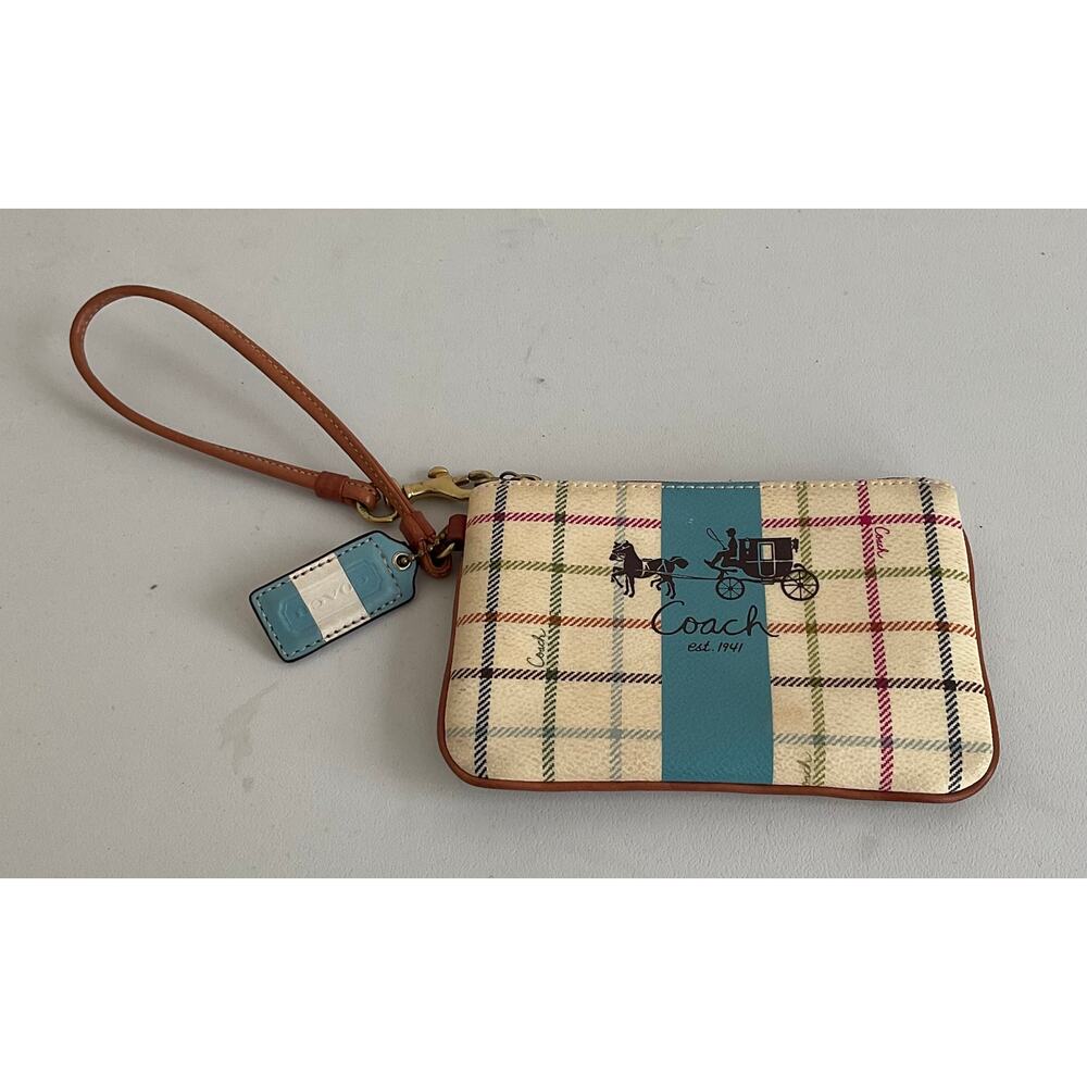 Coach Heritage Stripe Cream Blue Zip Wristlet Wallet